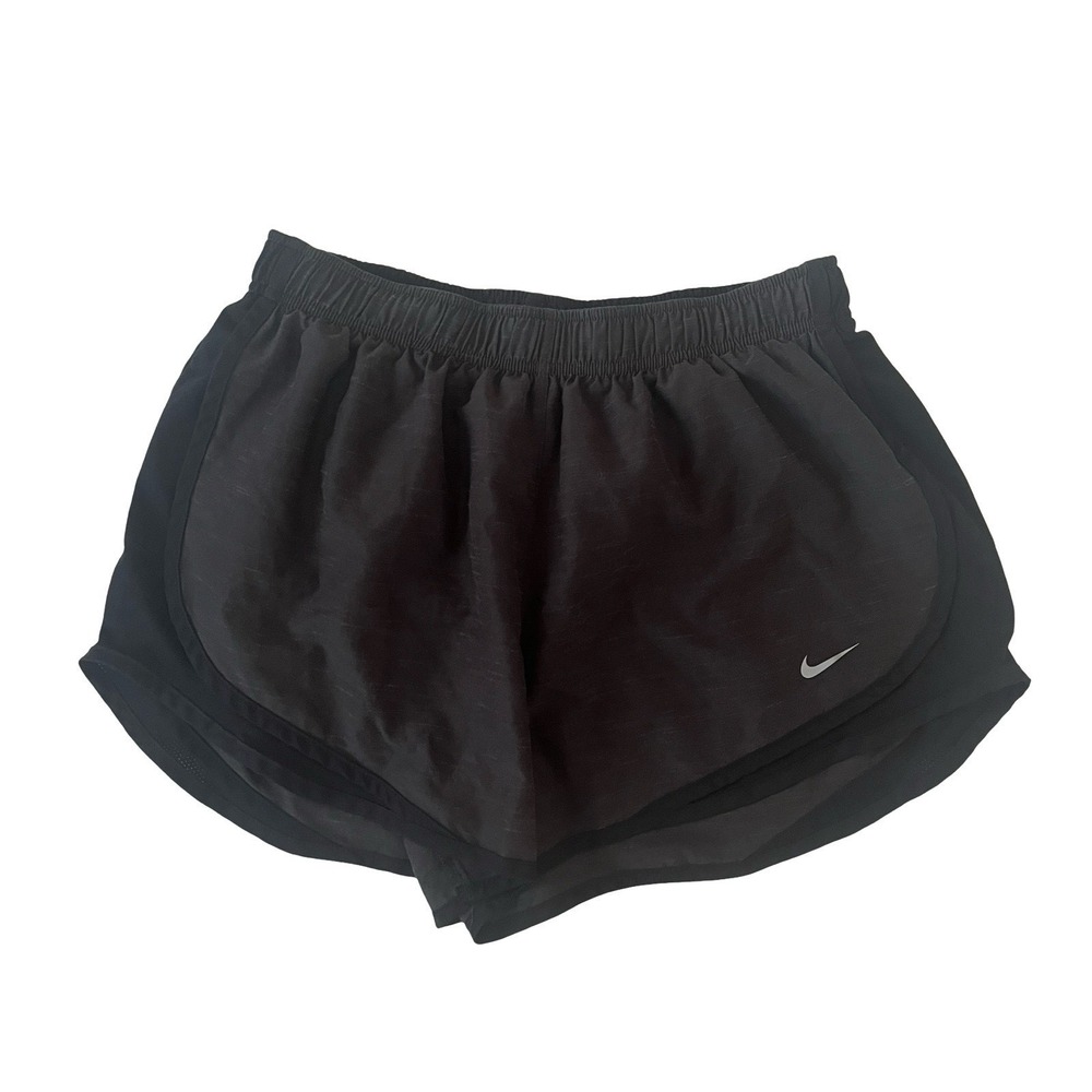 Nike Womens Size L Black Gray Heather Athletic Running Shorts Drawstring Dri-Fit